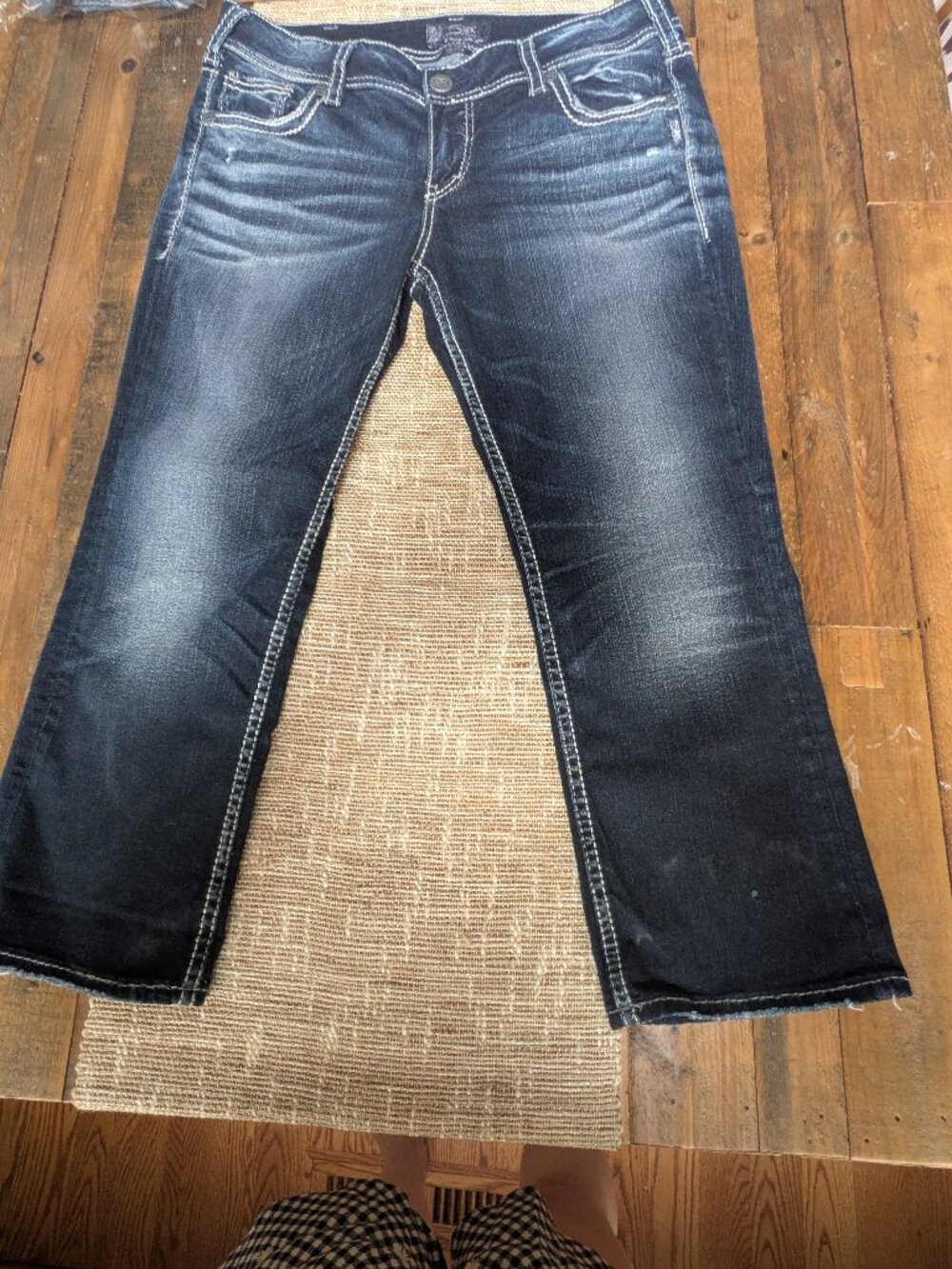 Y2K silver jeans suki mid capri fluid denim size 34 waist #288